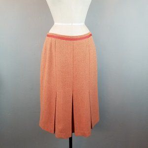 Talbots Orange Pleated A Line Wool Knee Length Skirt Women's Size 10
